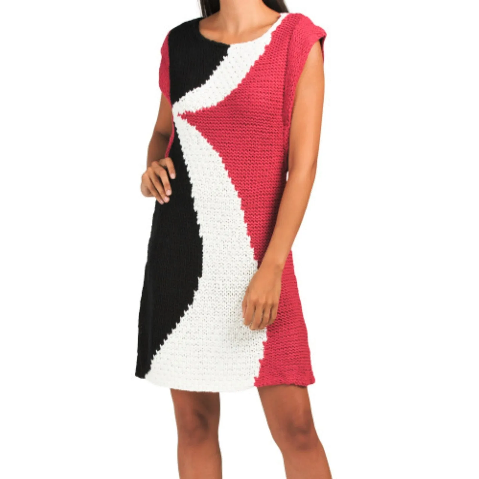 Vertigo Paris Women's Color Block Crochet Knit Mini Dress