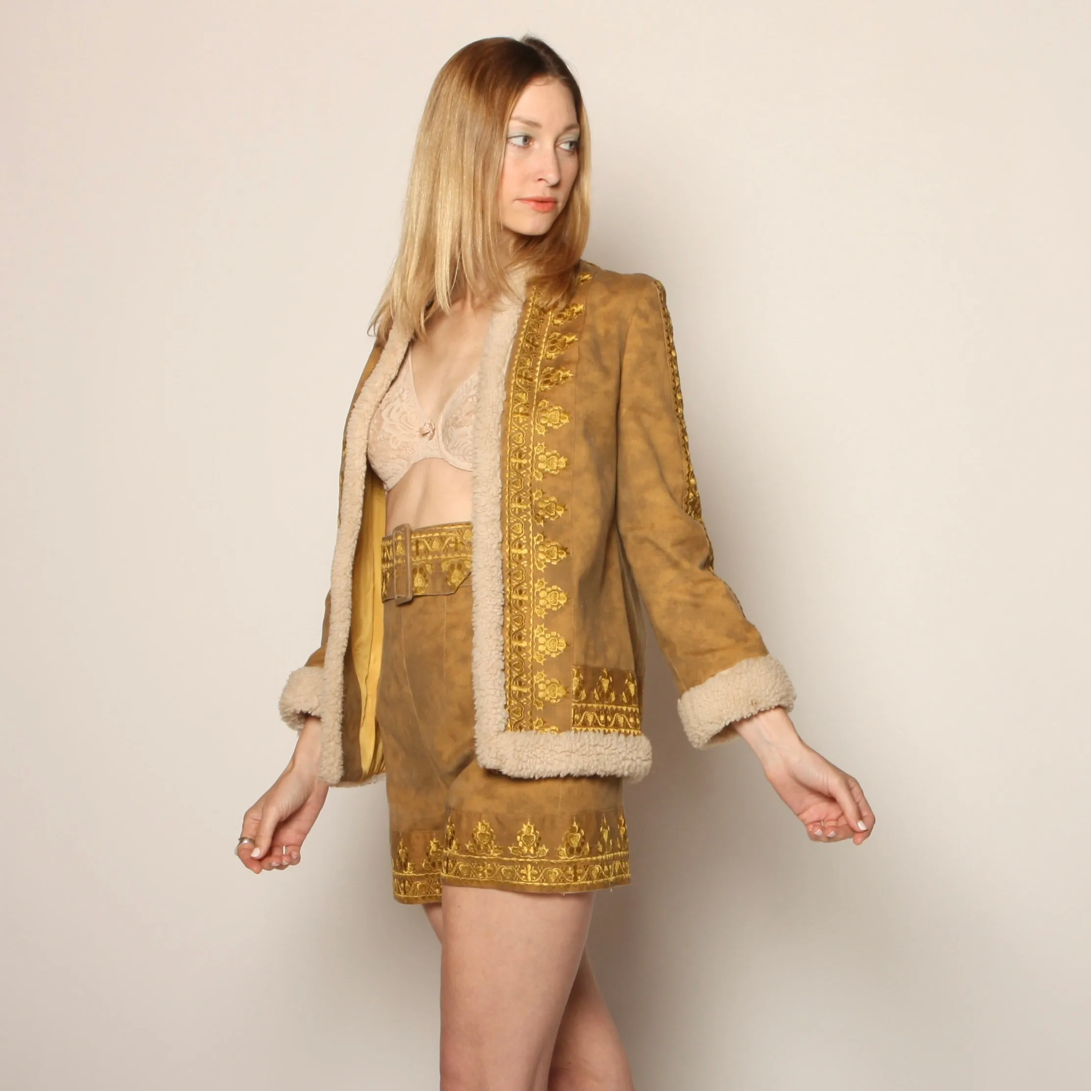 Vintage 60's Beverly Paige Folk Embroidered Jacket   Shorts Set