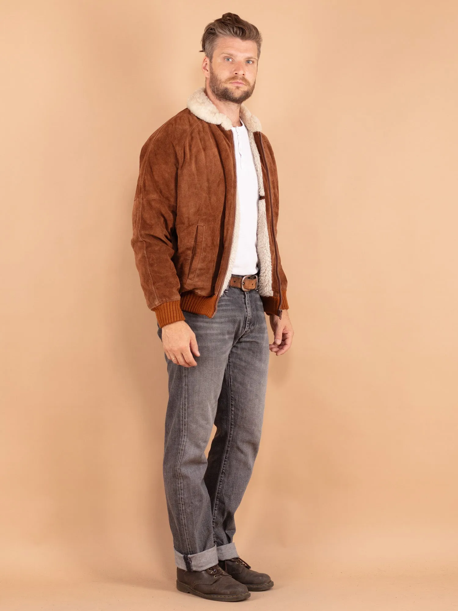 Vintage 70's Men Suede Sherpa Jacket in Brown