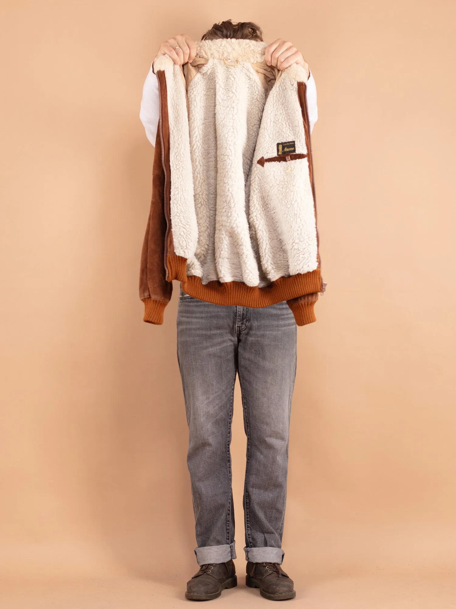 Vintage 70's Men Suede Sherpa Jacket in Brown