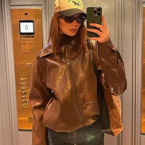 Women's Vintage Brown Leather Motorcycle Jacket Women's Vintage Brown Leather Motorcycle Jacket