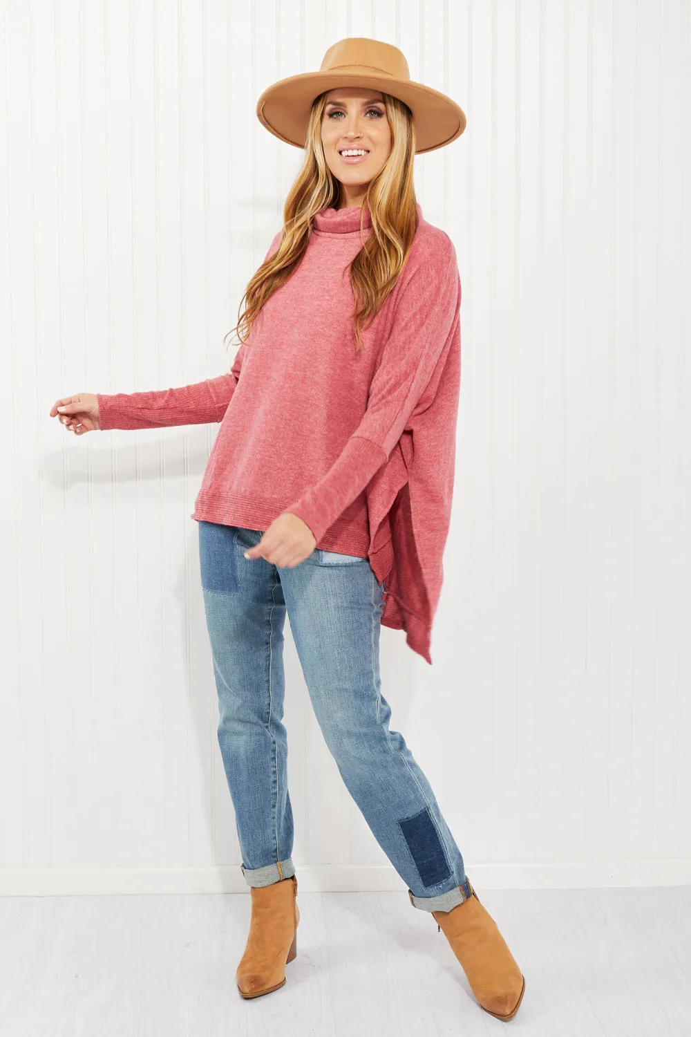 Zenana Love and Cuddles Full Size Cowl Neck Poncho Sweater